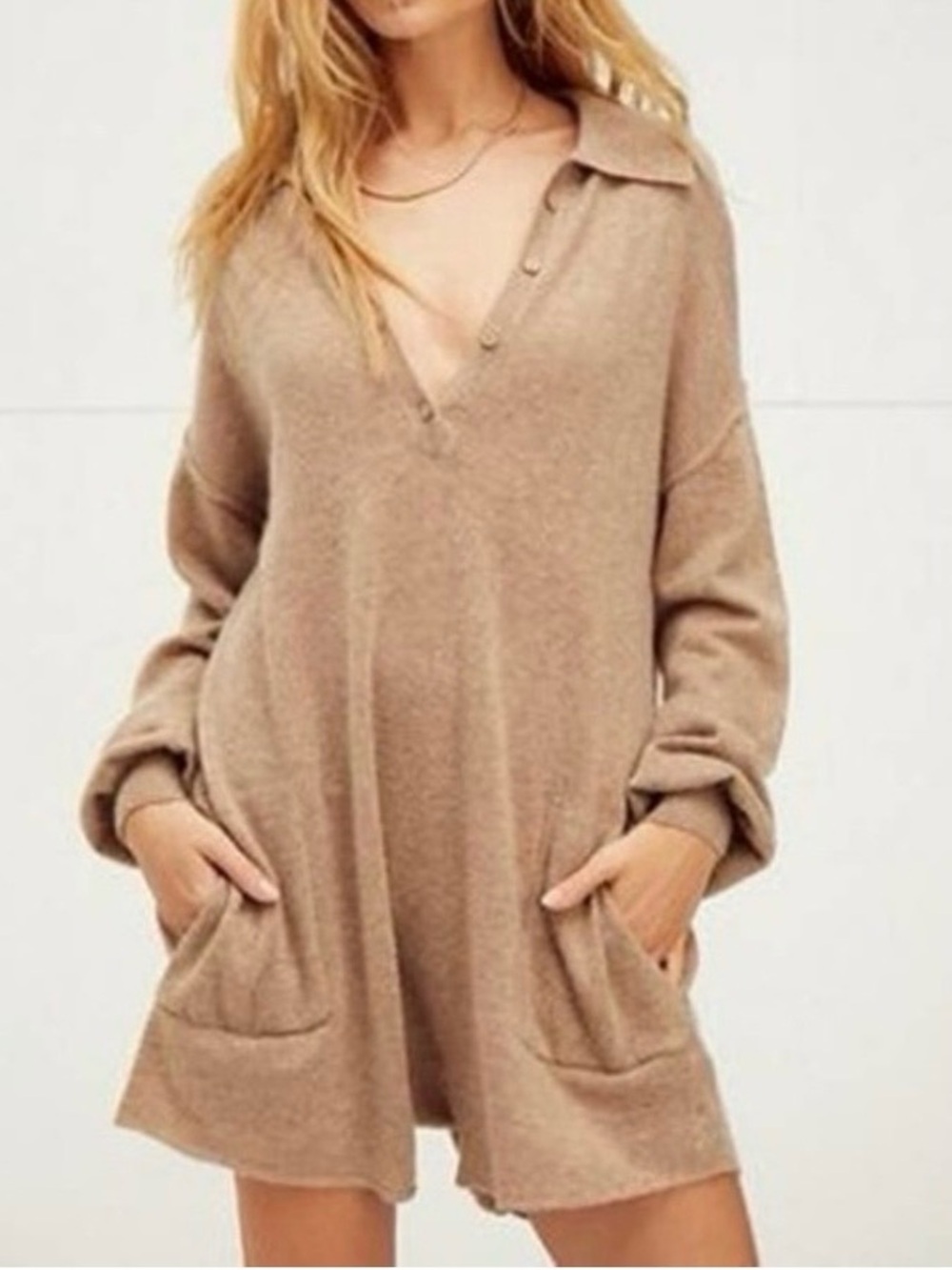 Free People Luxe Picnic Sweater Romper lightweight long sleeve v-neck small